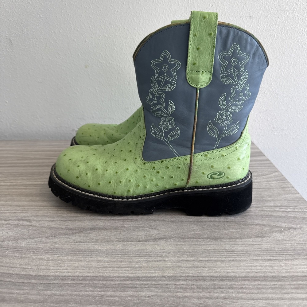 Roper Womens Size 8.5 Green Ostrich Print Western Cowboy Boots 9-21-5655-5600